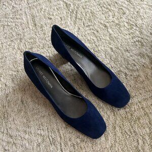 STUART WEITZMAN-  Suede Marymid Angled Block Heel Pumps - Navy Blue - Size 11.5